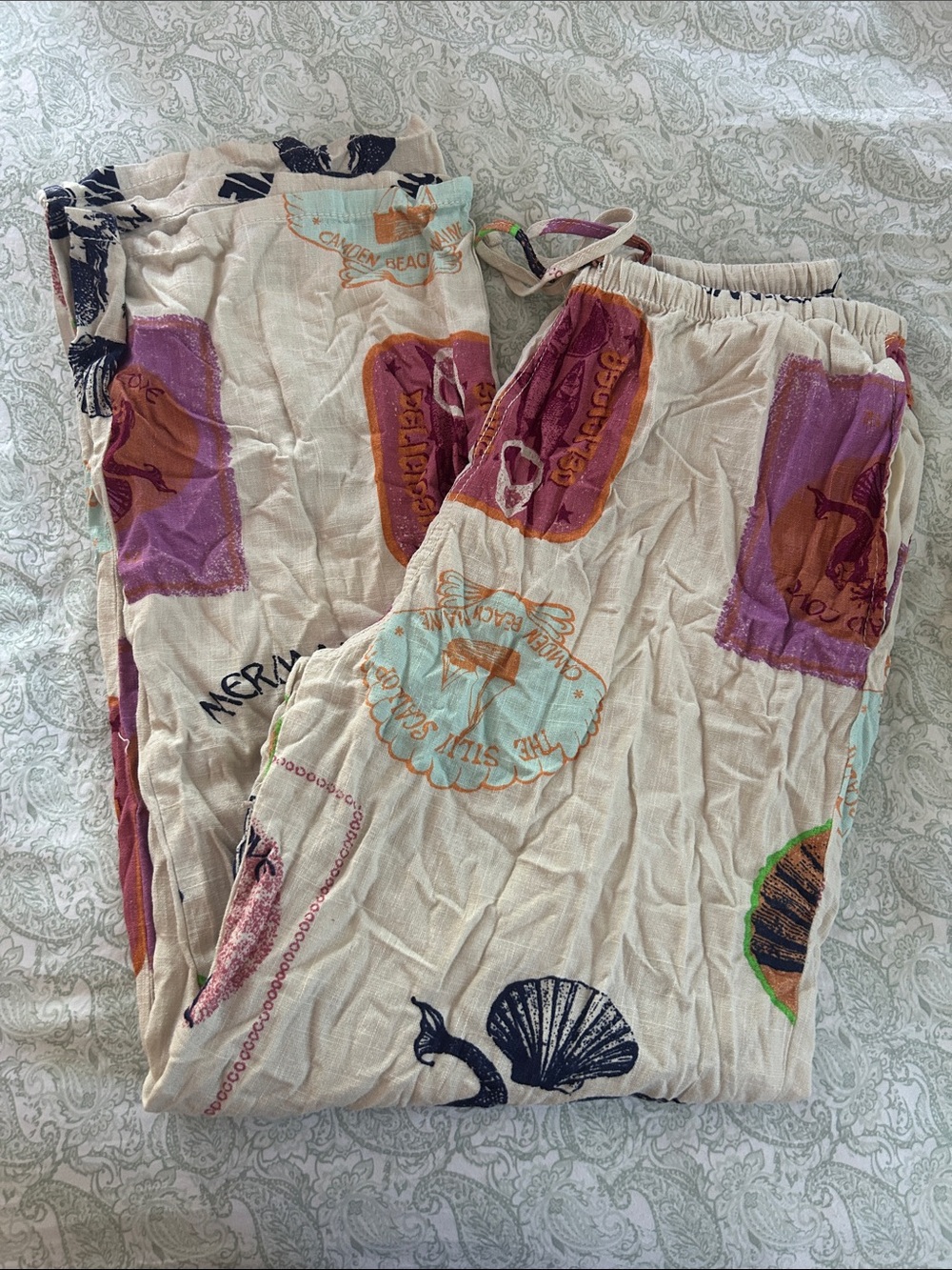 Angel Kiss Cream Lounge Track Pants with Purple & Turquoise Shell Prints